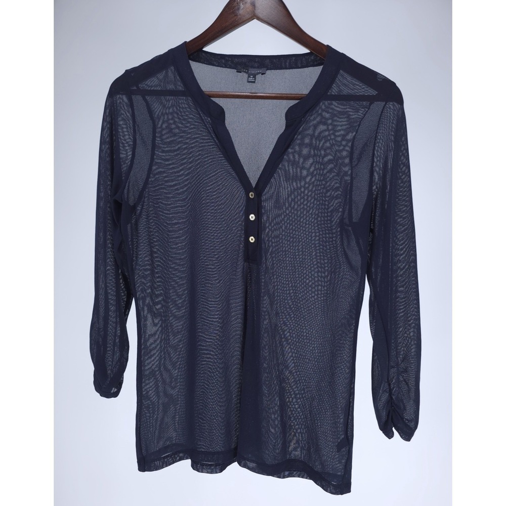 The Limited‎ Womens Top Size Medium Sheer V Neck Gold Accent Buttons Regency